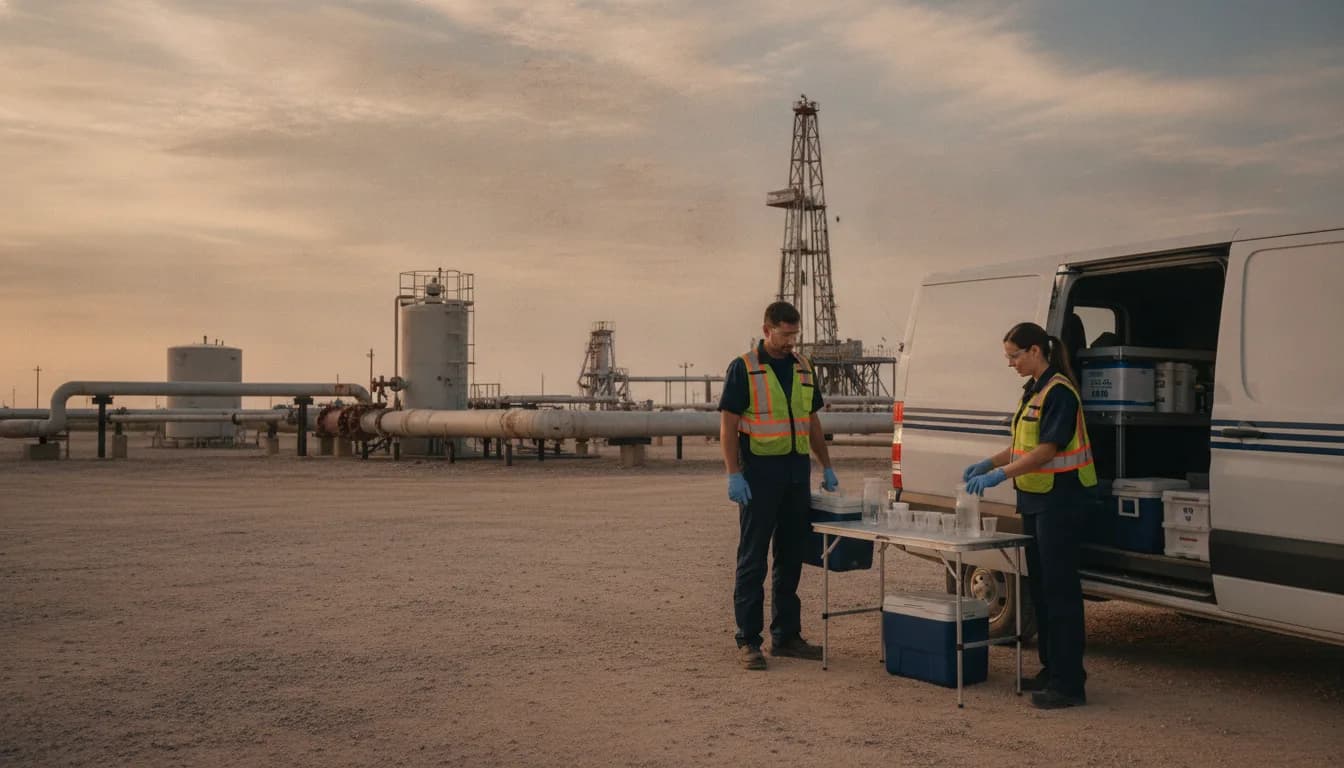 Mobile drug testing team preparing for an employer collection at an Odessa, Texas worksite