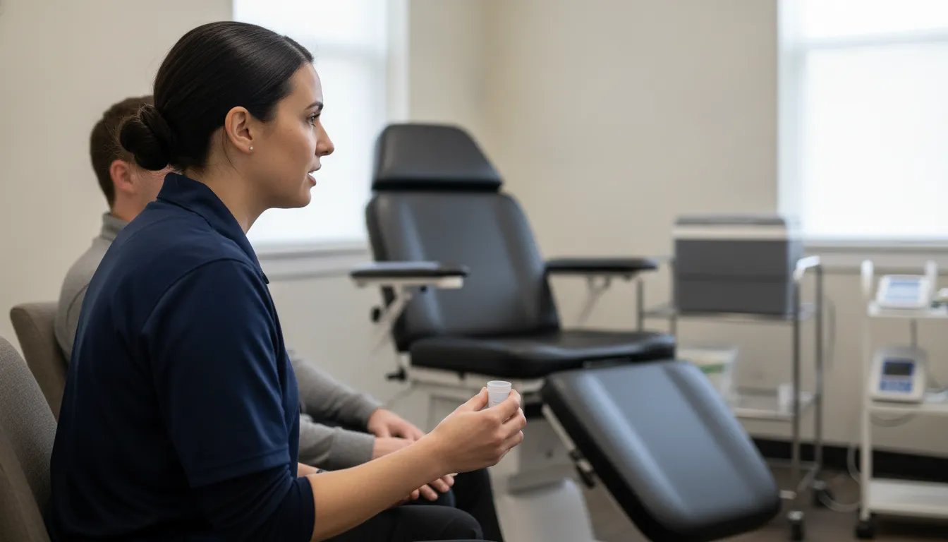 Workplace collector conducting a discreet on-site hair testing appointment
